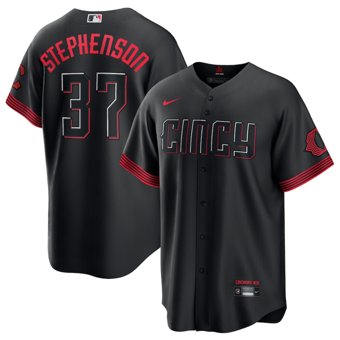 Men's Cincinnati Reds #37 Tyler Stephenson Black 2023 City Connect Stitched Jersey